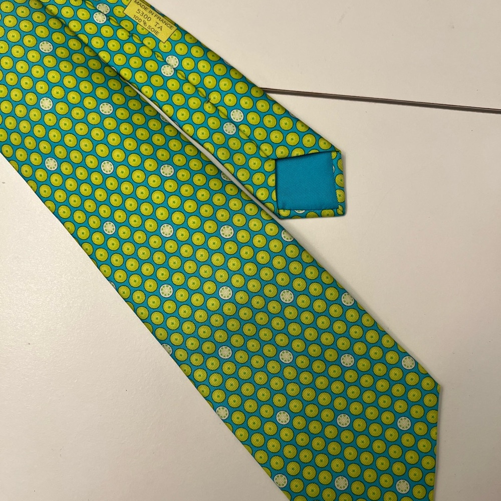Vibrant Green and Yellow Patterned Hermes Vintage Tie